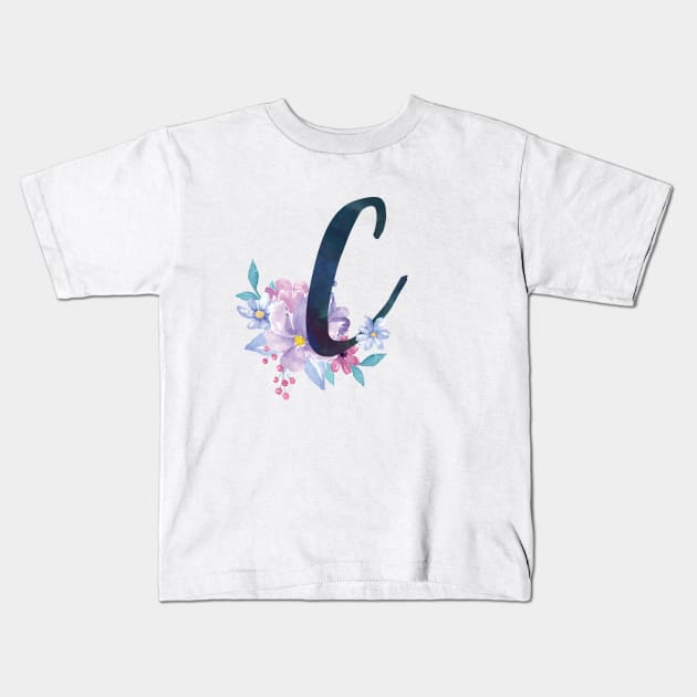 Floral Monogram C Pretty Lilac Bouquet Kids T-Shirt by floralmonogram